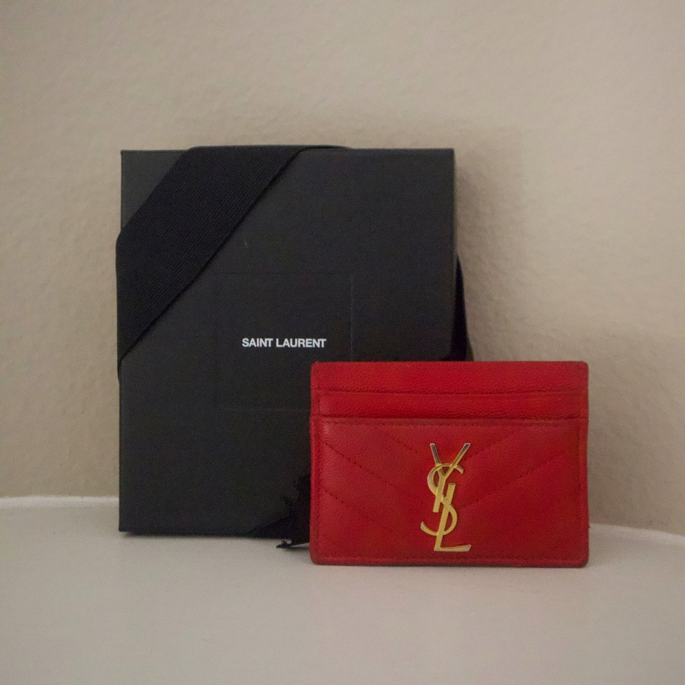 YSL Yves Saint Laurent Red Monogram Card Holder